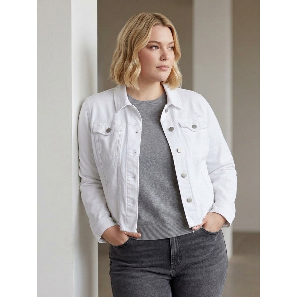 BLANKNYC Women's White Button Front Jean Jacket w/ Pockets Short Size L